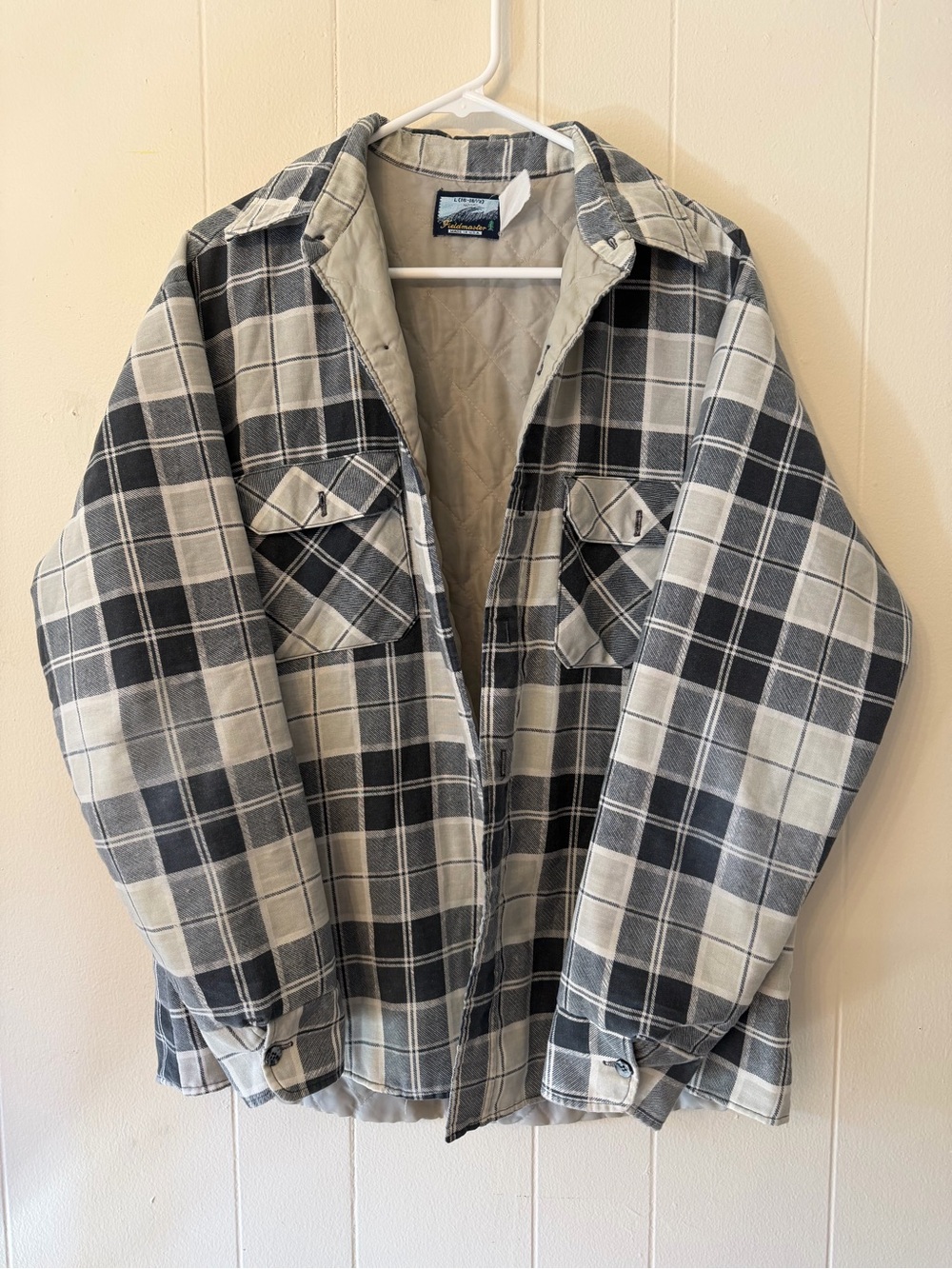 VTG Fieldmaster Quilt-Lined Plaid Work Jacket Grey Black Mens Shacket L Gorpcore
